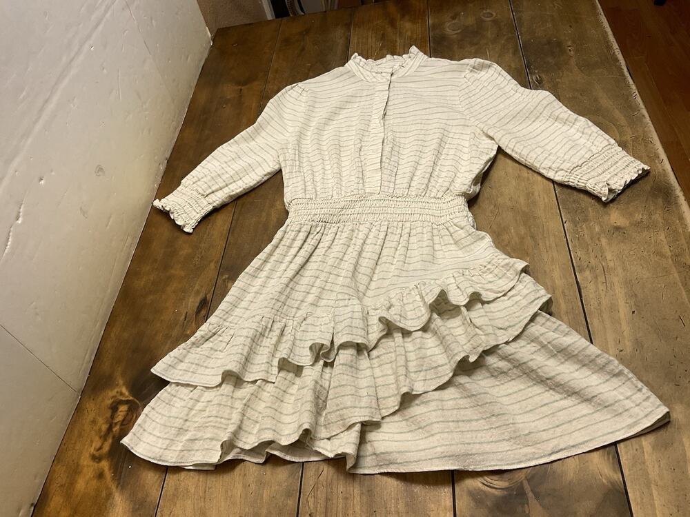 The Shirt By Rochelle Behrens Womens XS Tiered Ruffle Dress 100% Cotton Cream